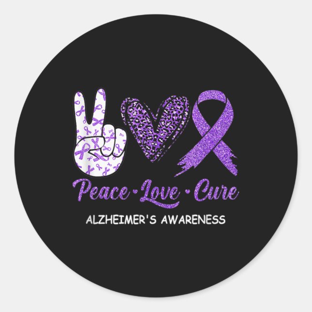 Adesivo Peace Love Cure Purple Ribbon Alzheimer (Frente)
