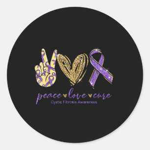 Adesivo Peace Love Cure Purple Ribbon Fibrose Cística Roxa
