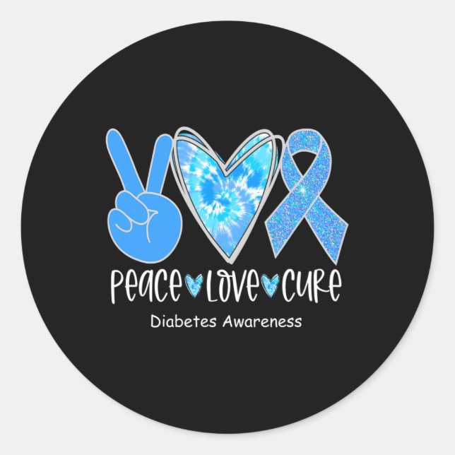 Adesivo Peace Love Cure T1d Diabetes Sensibilização Blue R (Frente)