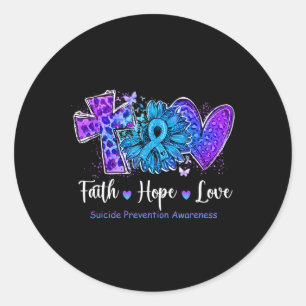 Adesivo Peace Love Cure Teal and Purple Sunflower Suicídio