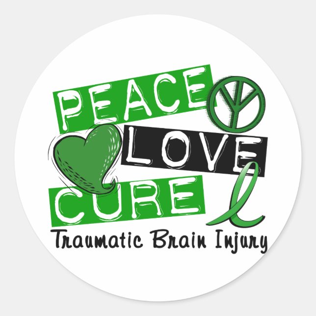 Adesivo Peace Love Cure Traumatismal cerebral TBI (Frente)