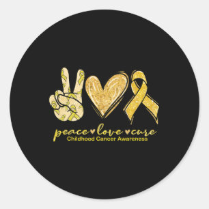 Adesivo Peace Love Cure Yellow Ribbon Chilhood Cancer Awa
