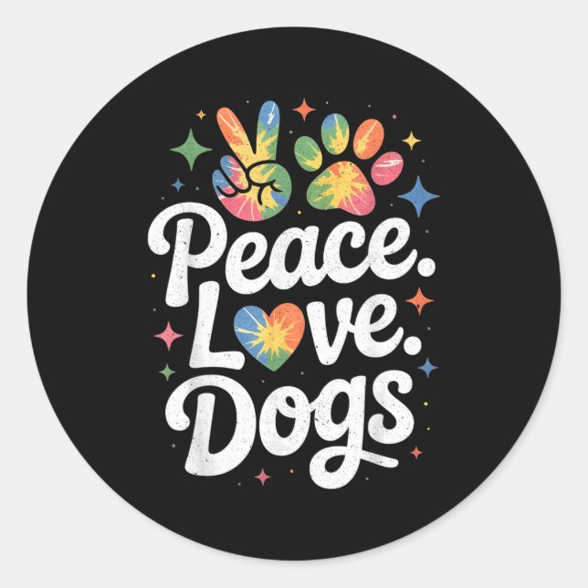 Adesivo Peace Love Dogs Tie Dye Dog Lover Rescue Puppy  (Frente)