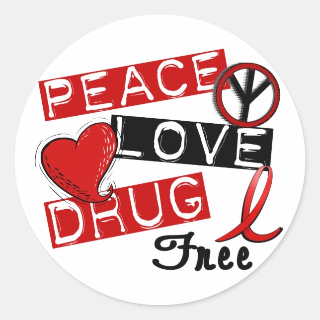 Adesivo Peace Love Drug Free (Frente)