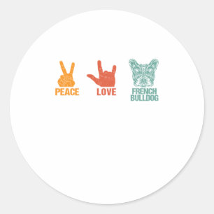 Adesivo Peace Love French Buldogue Vintage Dog Lovers