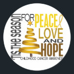 Adesivo Peace Love Hope Christmas Holiday Cancer<br><div class="desc">Esta é a Estação para a Paz, o Amor, a Esperança e a Consciência do Cancer Infantil. Que melhor hora para compartilhar a importante mensagem de conscientização do cancer infantil do que durante a bela temporada de festas de paz, amor e esperança. Nossa árvore de natal, layout atraente e fita...</div>