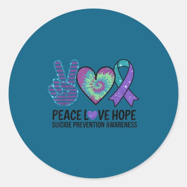 Adesivo Peace Love Hope Suicide Prevention Tie Dye Awarene (Frente)