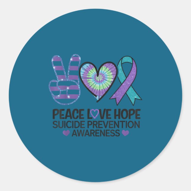 Adesivo Peace Love Hope Suicide Prevention Tie Dye Awarene (Frente)