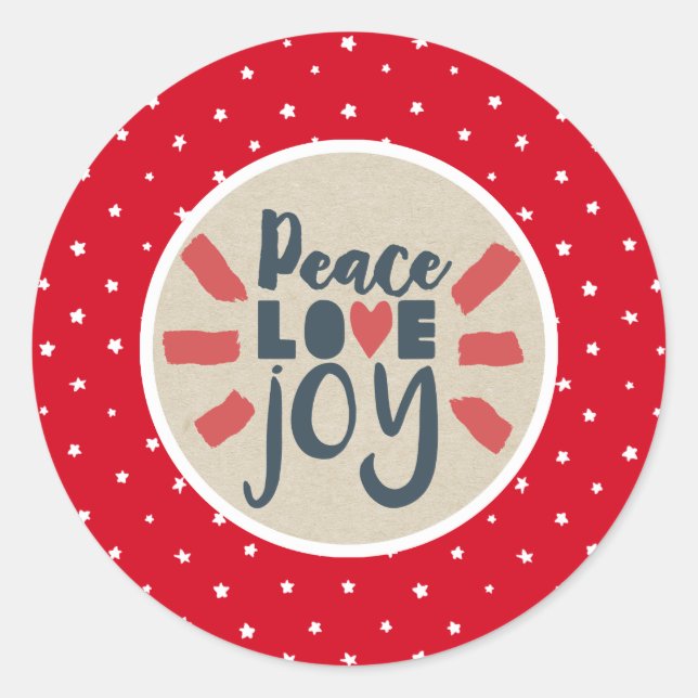 Adesivo PEACE LOVE JOY Natal Red Stars Kraft Holiday (Frente)