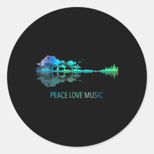 Adesivo Peace Love Music Guitar Lake Shadow Hippie Musicia