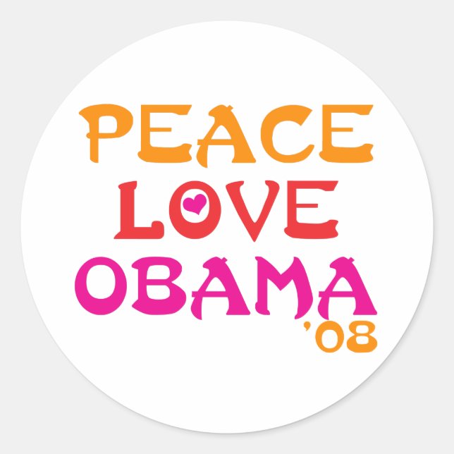 Adesivo Peace Love Obama (Frente)