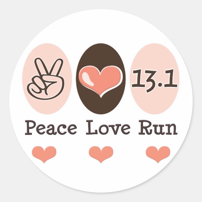 Adesivo Peace Love Run 13.1 Half Marathon Sticker (Frente)