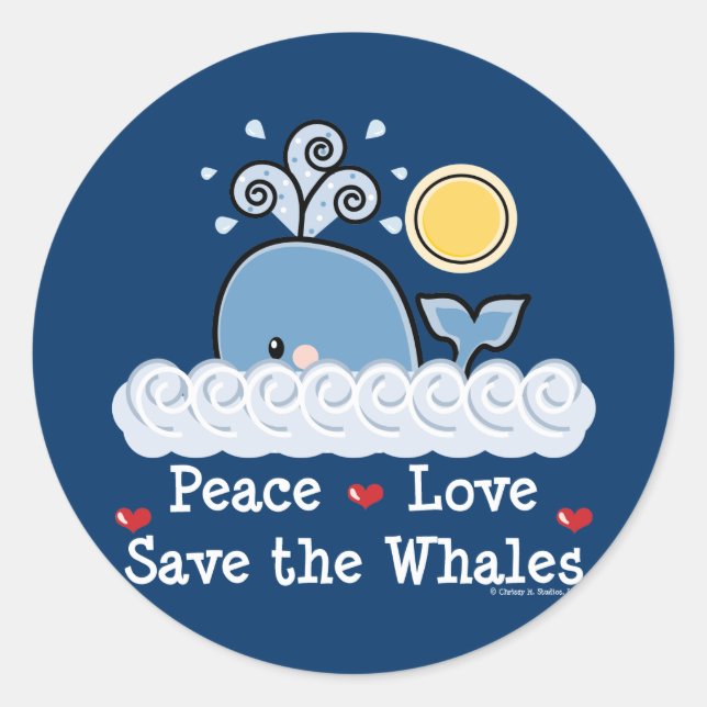 Adesivo Peace Love Save The Whales Stickers (Frente)