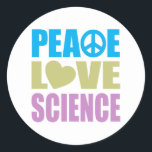 Adesivo Peace Love Science<br><div class="desc">Ciência do Amor pela Paz... O que mais você precisa na vida? Presente perfeito para qualquer amante da ciência! Quer você seja professor de ciência, um estudante universitário formando uma área de ciência, um membro do clube de ciência, ou apenas um geek de ciência que ama experimentos, esta design é...</div>