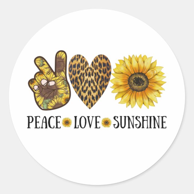Adesivo Peace Love Sunshine, Sunflower, Flor (Frente)