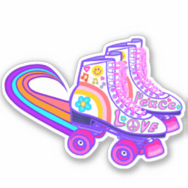 Adesivo Peace Love Vintage Rainbow Roller Skate Sticker
