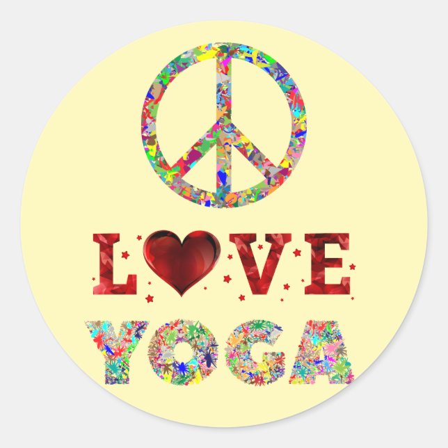 Adesivo Peace Love Yoga Colorida Espiritual (Frente)