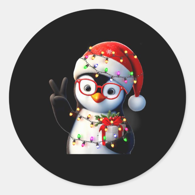 Adesivo Peace Sign Hand Penguin Santa Christmas Penguin Pa (Frente)