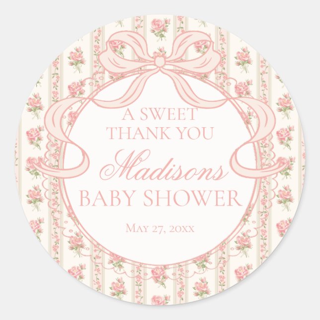 Adesivo Peach and Beige Fancy Floral Baby Shower Circle (Frente)