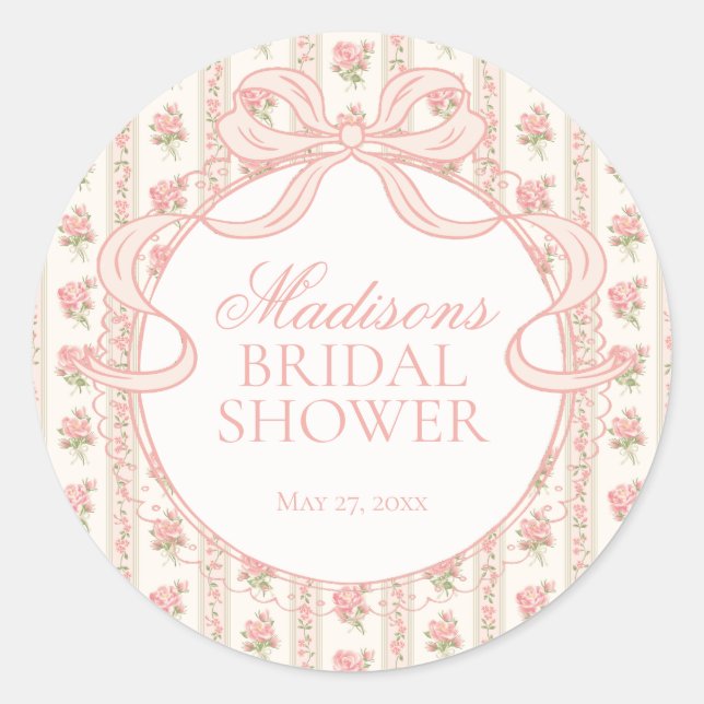 Adesivo Peach and Beige Fancy Floral Bridal Shower Seal (Frente)