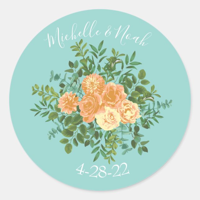 Adesivo Peach Aqua Teal Wedding Rosa Floral (Frente)