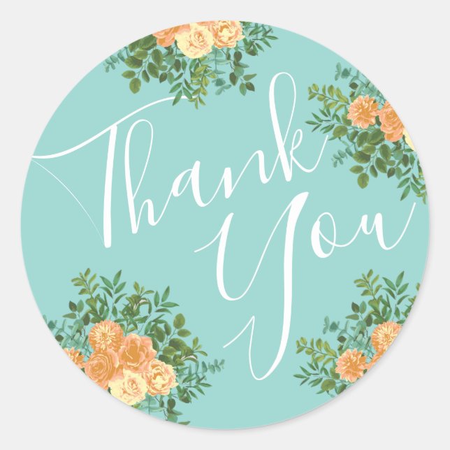 Adesivo Peach Aqua Teal Wedding Rosa Floral (Frente)