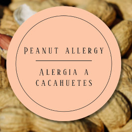 Adesivo Peach Bilingual Peanut Alergia Alerta Espanhol