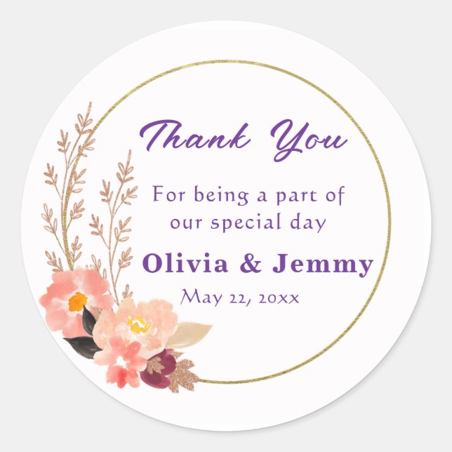 Adesivo Peach Casamento Bonito Obrigado (Frente)