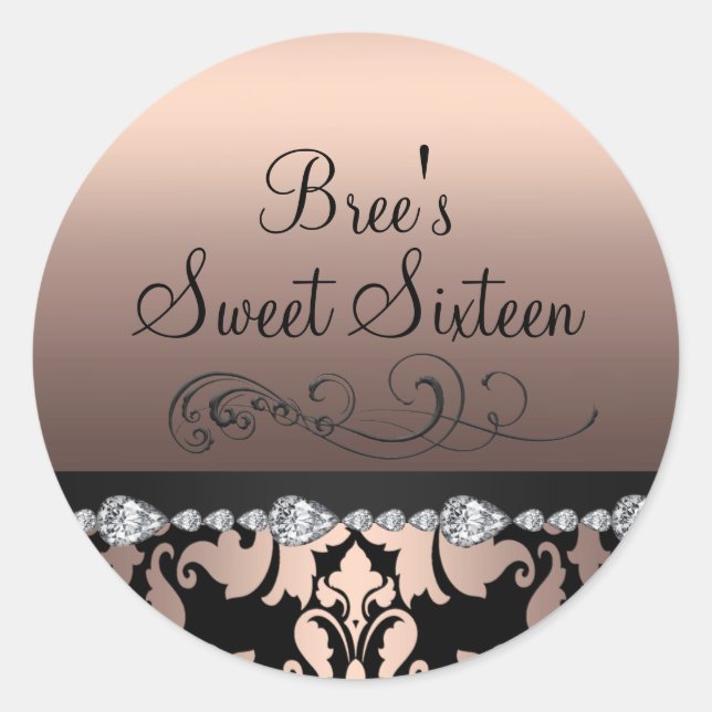 Adesivo Peach Damask & Diamond Sweet 16 Sticker (Frente)