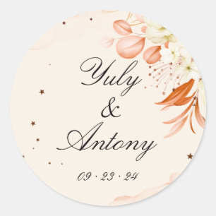 Adesivo Peach e Orange Modern Wedn Round Stickers Set