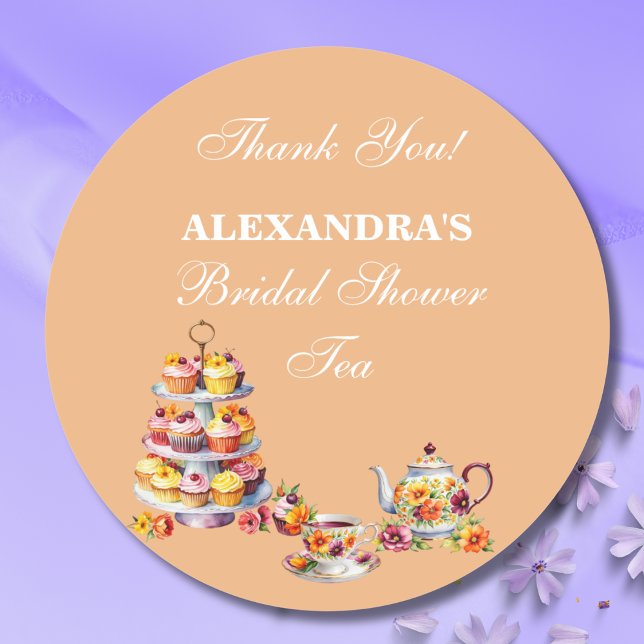 Adesivo Peach Floral Tea Party Bridal Shower Favor  (Criador carregado)