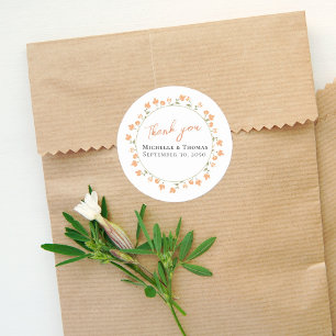 Adesivo Peach Floral Wedding Obrigado Personalizado