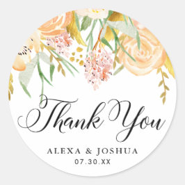Adesivo Peach Flowers Gold Foliage Casamento Obrigado