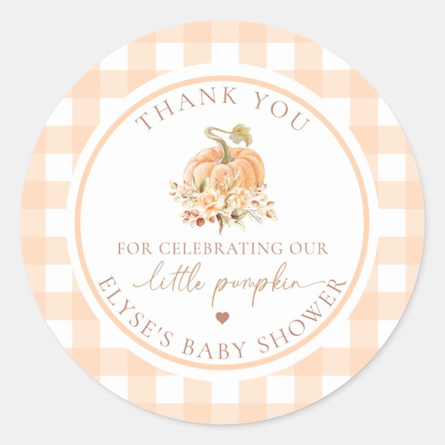 Adesivo Peach Gingham Cai No Nosso Pequeno Pumpkin Obrigad (Frente)