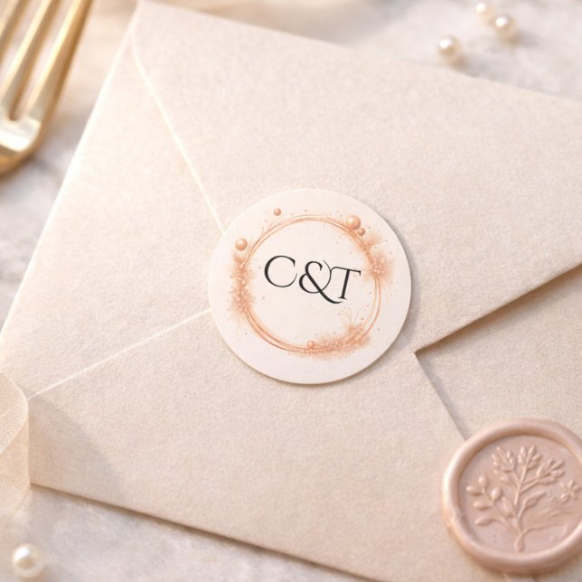 Adesivo Peach Gold Sparkle Script Monogram Wedding (Criador carregado)