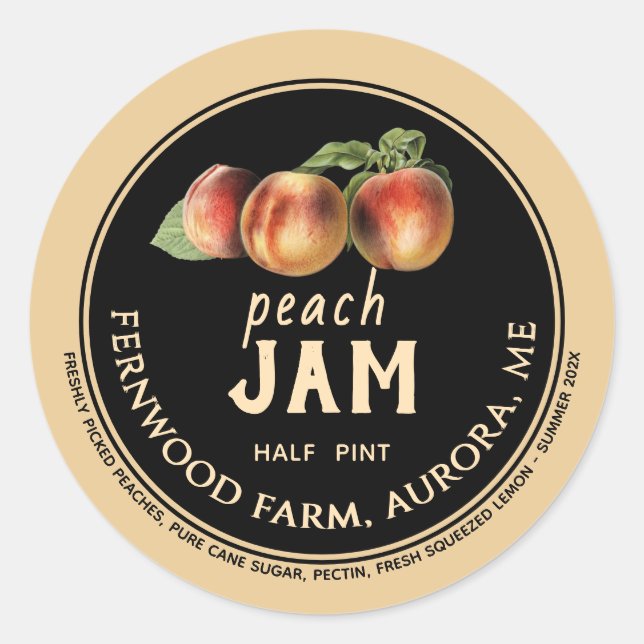 Adesivo Peach Jam Label Homemade Jelly Preserve (Frente)