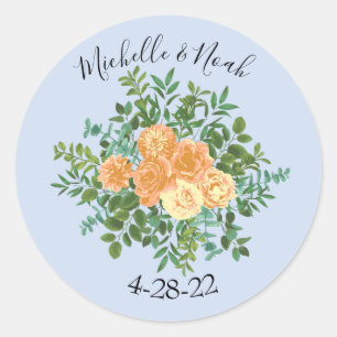 Adesivo Peach & Light Blue Peony & Rosa Floral Weding