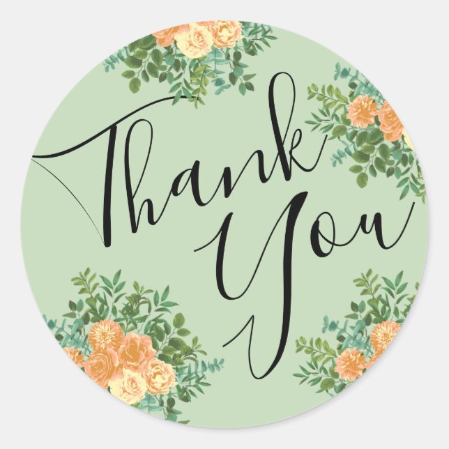 Adesivo Peach & Light Green Peony & Rosa Floral Weding (Frente)