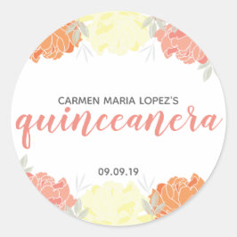 Adesivo Peach Orange & Yellow Peonies Quinceañera Birthday