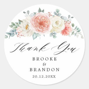 Adesivo Peach Pastel Pink Floral de Verão Obrigado