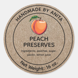 Adesivo Peach Preserva Jelly Jam Label Kraft Estilo
