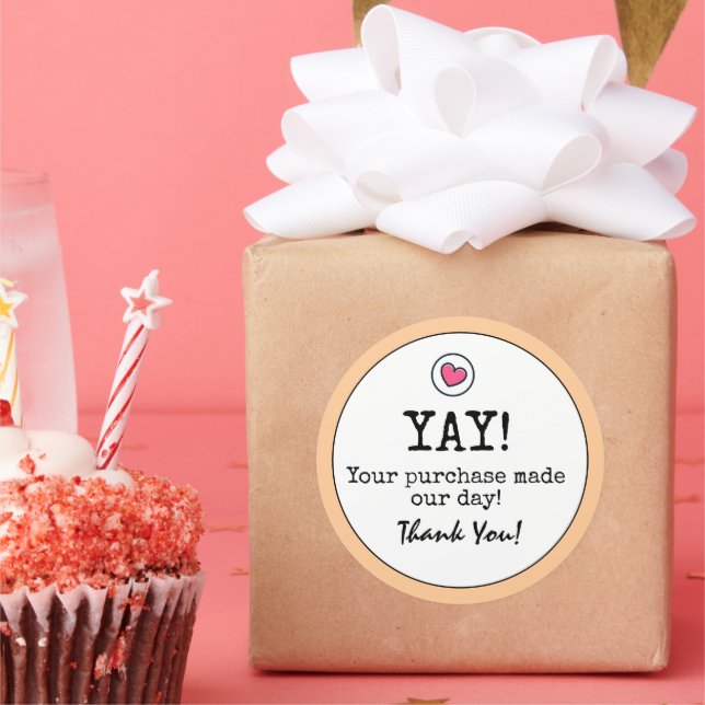 Adesivo Peach Retro With Heart Business Obrigado (Festa)