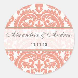 Adesivo Peach Victorian Vintage Damask Heart Wedding Seal