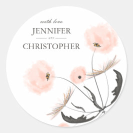 Adesivo Peach Watercolor Dandelion Wedding Tag