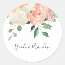 Peach Watercolor Floral Brid and Groom