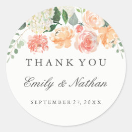 Adesivo Peach Watercolor Floral Weding Obrigado Sticker