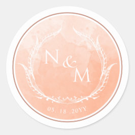 Adesivo Peach Watercolor Monograma Envelope Selo/Favor