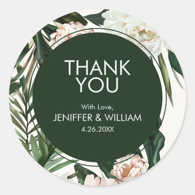 Adesivo Peach White Peonies e Green Deixa Casamento Floral (Frente)