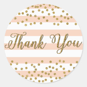 Adesivo Peach White Stripe Gold Confetti Party Obrigado