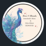 Adesivo Peacock diluído Graças a você favorece o Classic S<br><div class="desc">Peacock ilusionado Obrigado a preferir o Classic Sticker Você pode editar detalhes nele .melhor para seus melhores momentos. Você pode checar minha coleção de casamento de pavão Vintage para mais.</div>